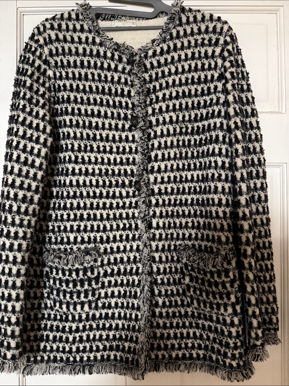 Bruno Manetti Textured Black and White silver lurex Fringe Jacket Sz. 44
